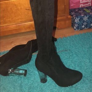 Black and brown sued knee high heeled boots!